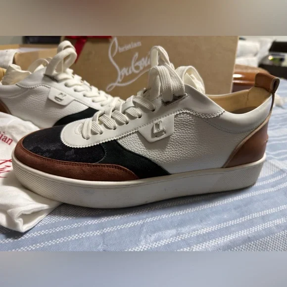 Christian Louboutin Men's White, Black, and Brown Sneakers authentic - Picture 2 of 7